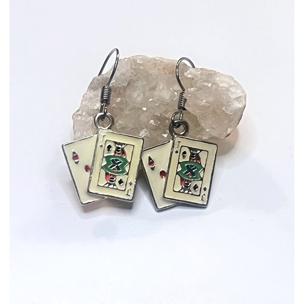 New Retro Lucky Pair Playing Card Earrings-Novelty-Gambling-Poker-Aces-Jack-Gift